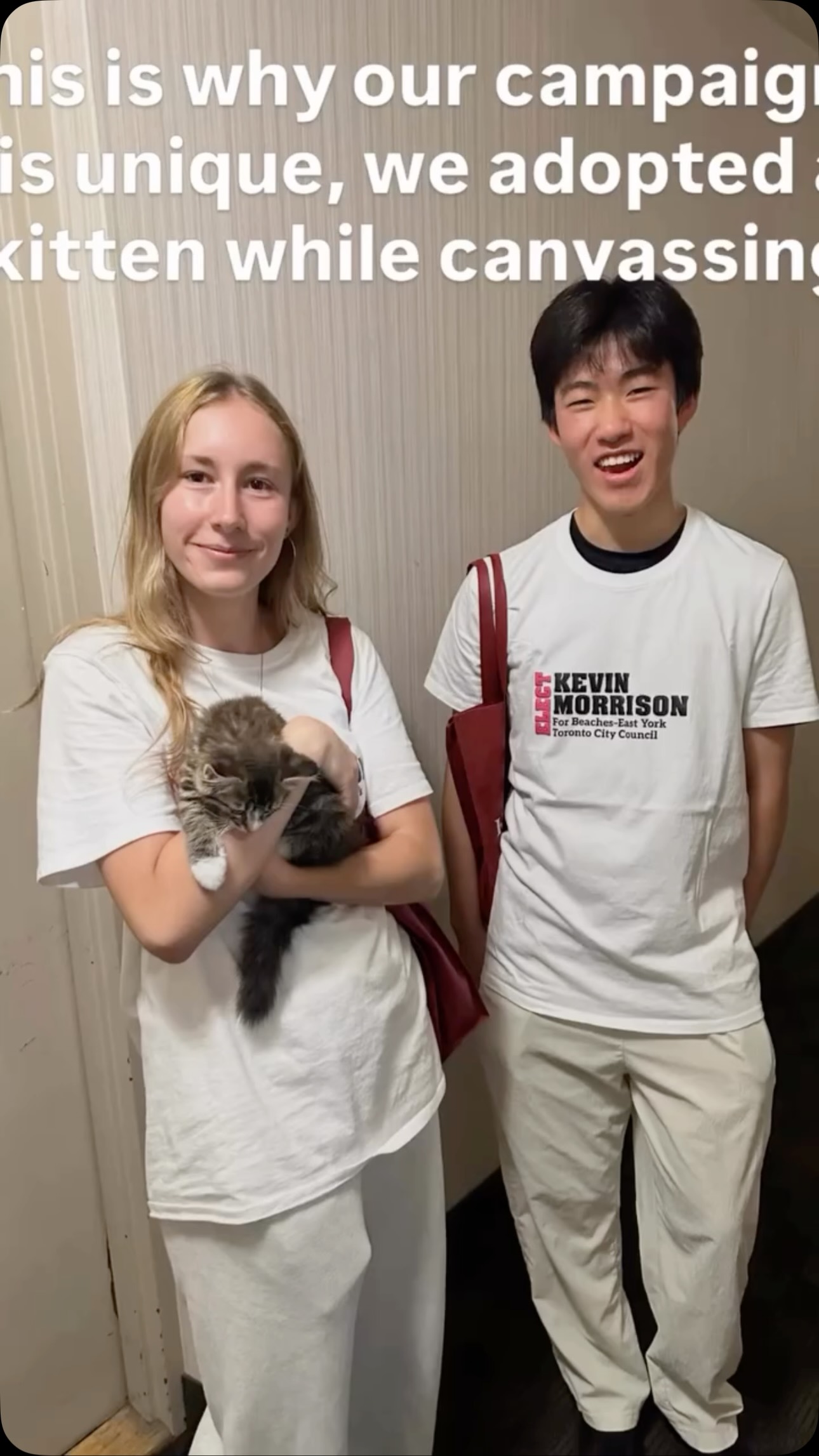 We adopted Luna the kitten while canvassing. She is now at her forever home, where she will be loved and cared for. I have worked countless campaign and this is the first kitten adoption. Join the campaign. This is the  type of fun we have.