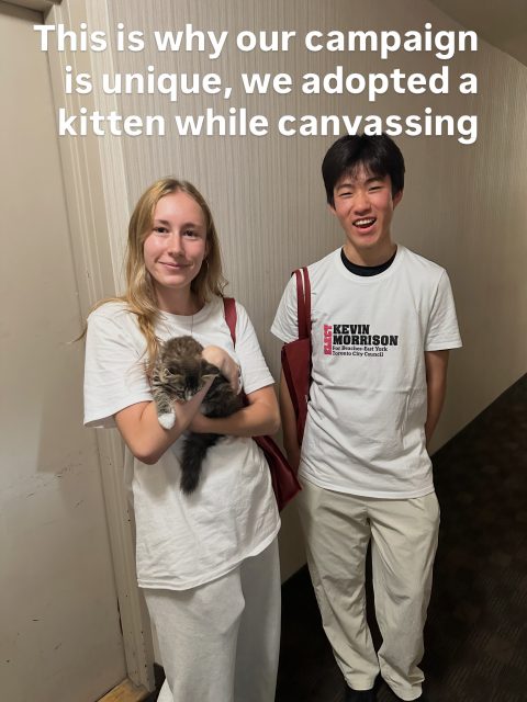 I would like to welcome Luna the kitten to the team. She was adopted while on a canvass. She’s still a bit young to be knocking on doors. She is now settling in at her forever home where she will be loved and cared for. I have worked on countless campaigns but this one is by far the most fun. Join the campaign. DM me or call / text 416-856-9807. I can’t guarantee kitten adoptions but who knows what will happen next😄❤️ #beacheseastyork #kittens #kmorrison4bey #crescenttown
